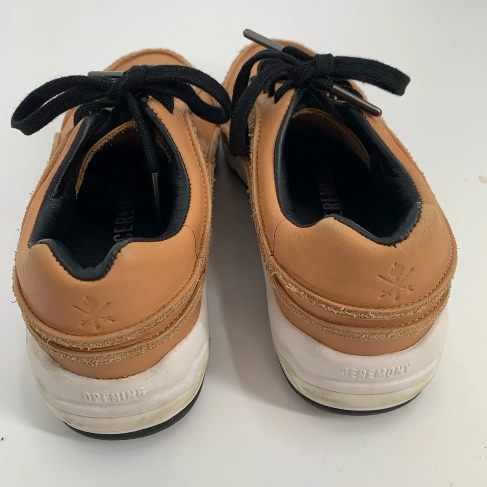 Opening Ceremony Tan Leather Sneaker with Black Laces and White Sole